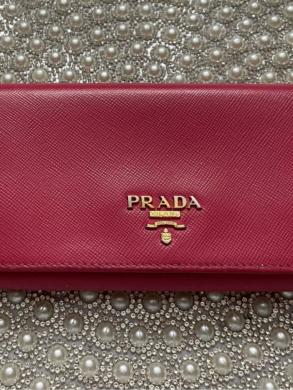 Prada Saffiano Leather Wallet in Bright Pink with Gold Logo
